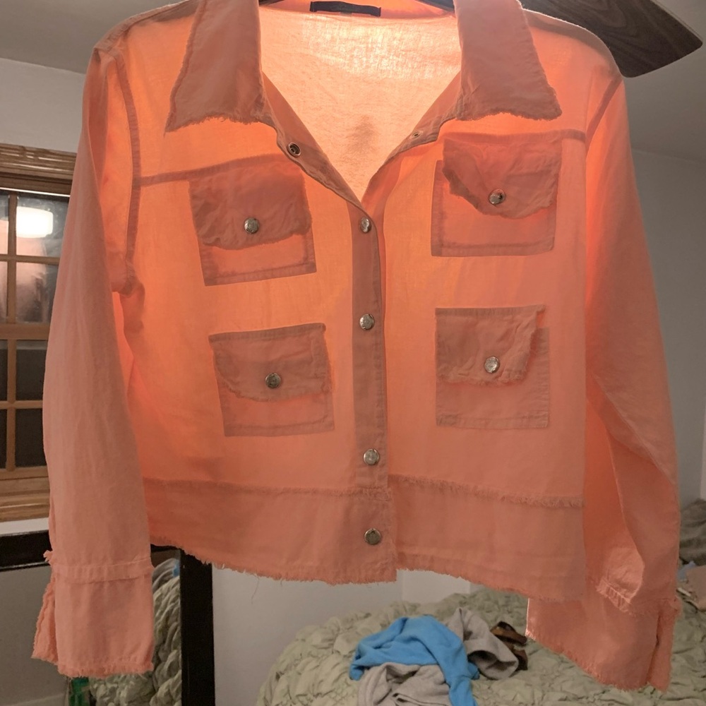 Peach Button-Up Cropped shirt Jacket